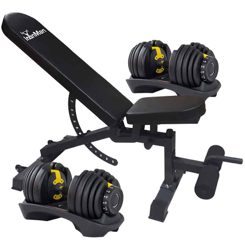 Ironman Professional Weight Training Bench & 24kg Adjustable Dumbbell Pair Set