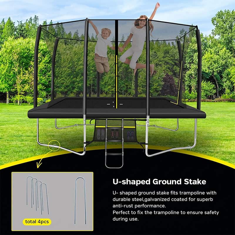 8x12ft Rectangular Trampoline with Safety Enclosure Black – Free Ladder & Shoe Tidy