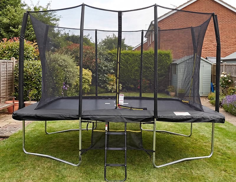 8x12ft Rectangular Trampoline with Safety Enclosure Black – Free Ladder & Shoe Tidy