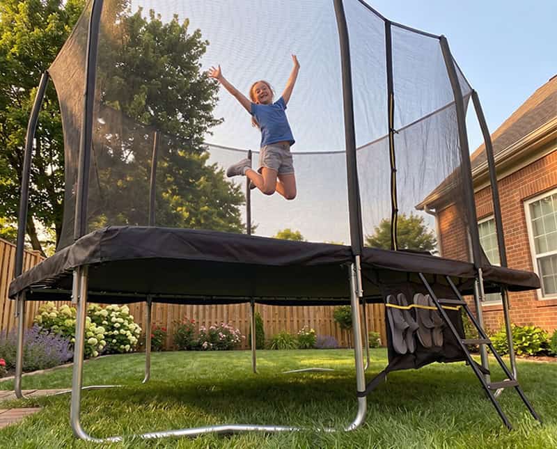 8x12ft Rectangular Trampoline with Safety Enclosure Black – Free Ladder & Shoe Tidy