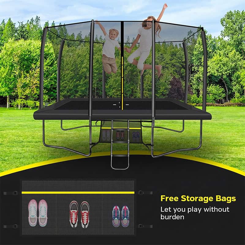 8x12ft Rectangular Trampoline with Safety Enclosure Black – Free Ladder & Shoe Tidy