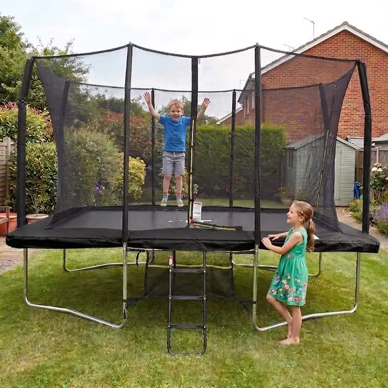 8x12ft Rectangular Trampoline with Safety Enclosure Black – Free Ladder & Shoe Tidy