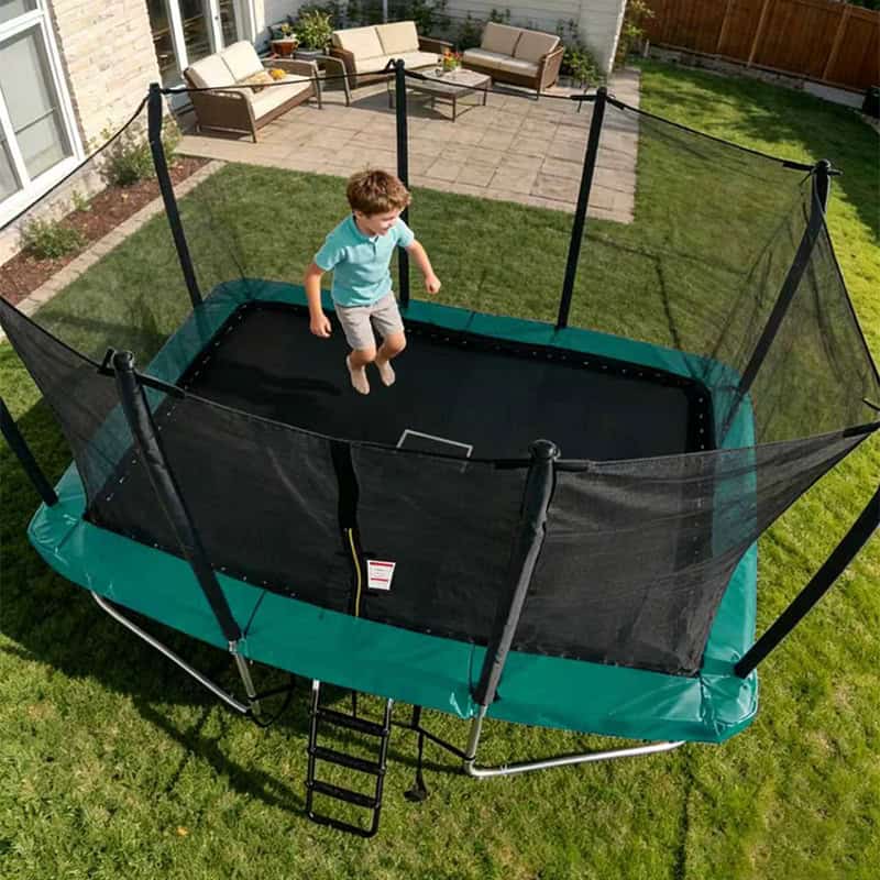 7x10ft Rectangular Trampoline with Safety Enclosure Green - Free Ladder & Shoe Tidy