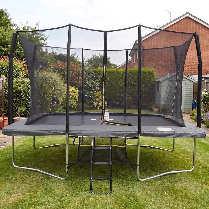8x12ft Rectangular Trampoline with Safety Enclosure Grey – Free Ladder & Shoe Tidy