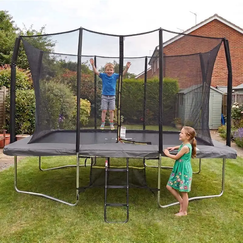 8x12ft Rectangular Trampoline with Safety Enclosure Grey – Free Ladder & Shoe Tidy