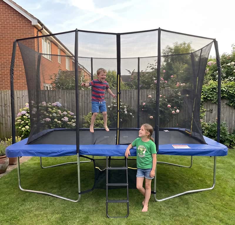 8x12ft Rectangular Trampoline with Safety Enclosure Blue – Free Ladder & Shoe Tidy
