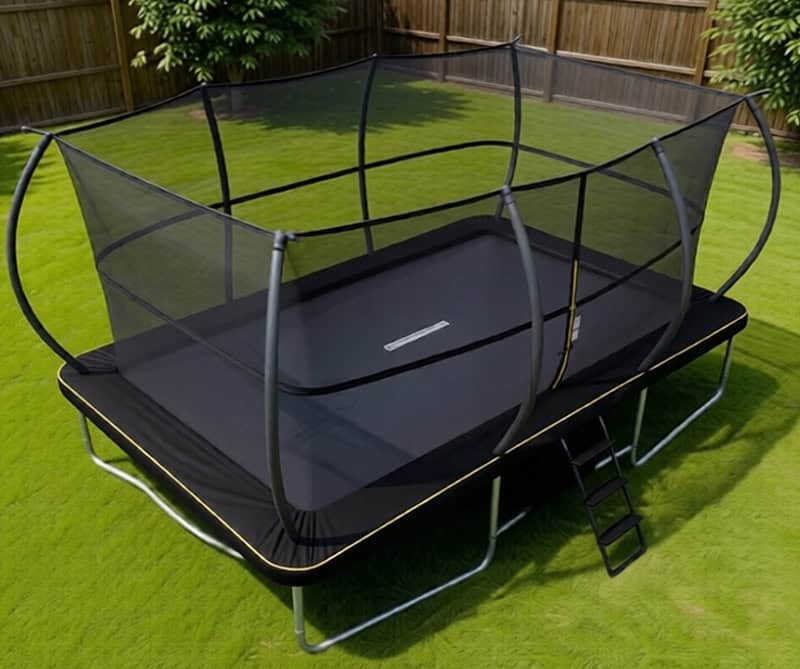 10x17ft Rectangular Trampoline with Safety Enclosure Black - Free Ladder Shoe Tidy Anchor Kit Basketball