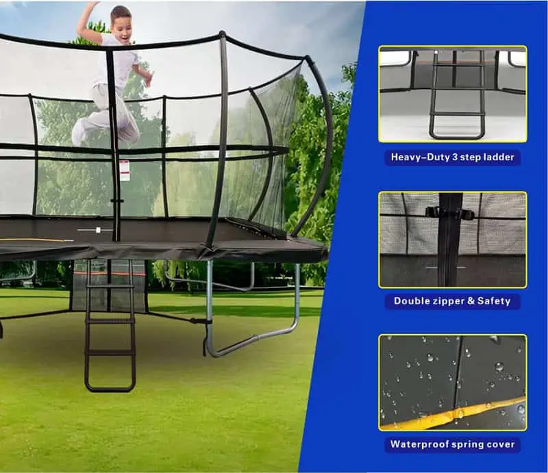 10x17ft Rectangular Trampoline with Safety Enclosure Black - Free Ladder Shoe Tidy Anchor Kit Basketball