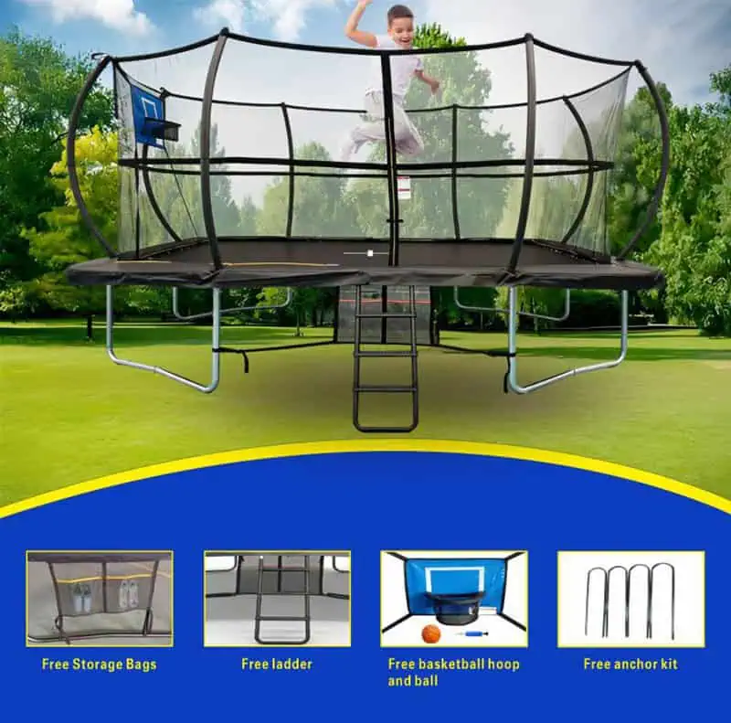 10x17ft Rectangular Trampoline with Safety Enclosure Black - Free Ladder Shoe Tidy Anchor Kit Basketball