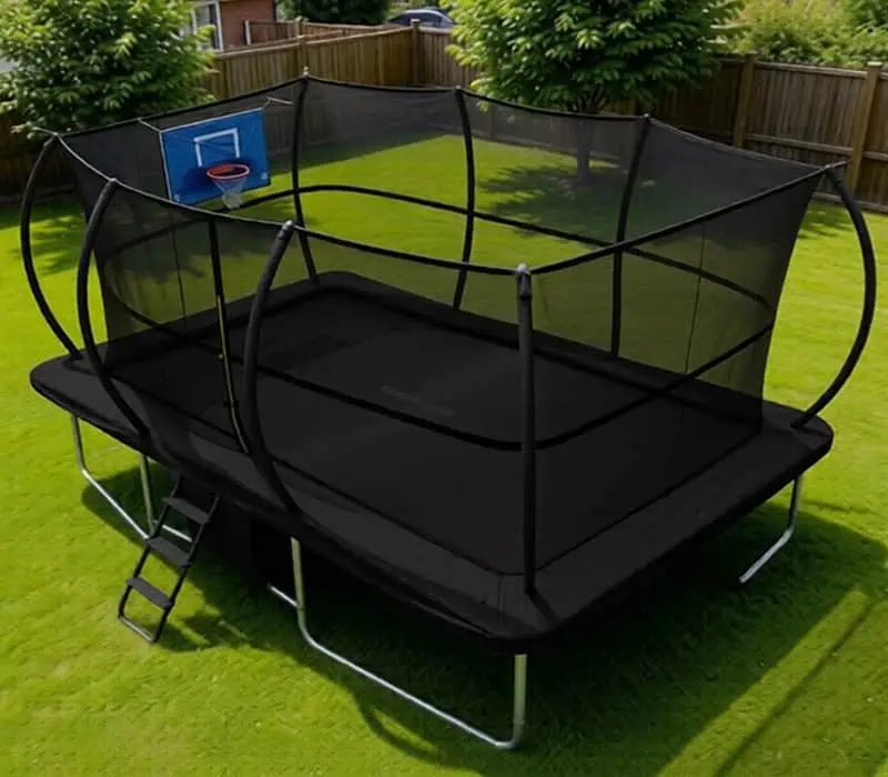 10x17ft Rectangular Trampoline with Safety Enclosure Black - Free Ladder Shoe Tidy Anchor Kit Basketball