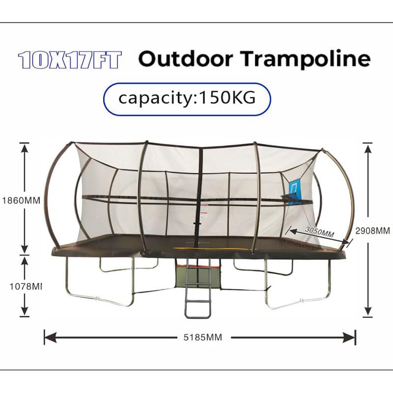 Big Foot 10x17ft Rectangular Trampoline with Safety Enclosure Black - Free Ladder Shoe Tidy Anchor Kit Basketball - Image 5