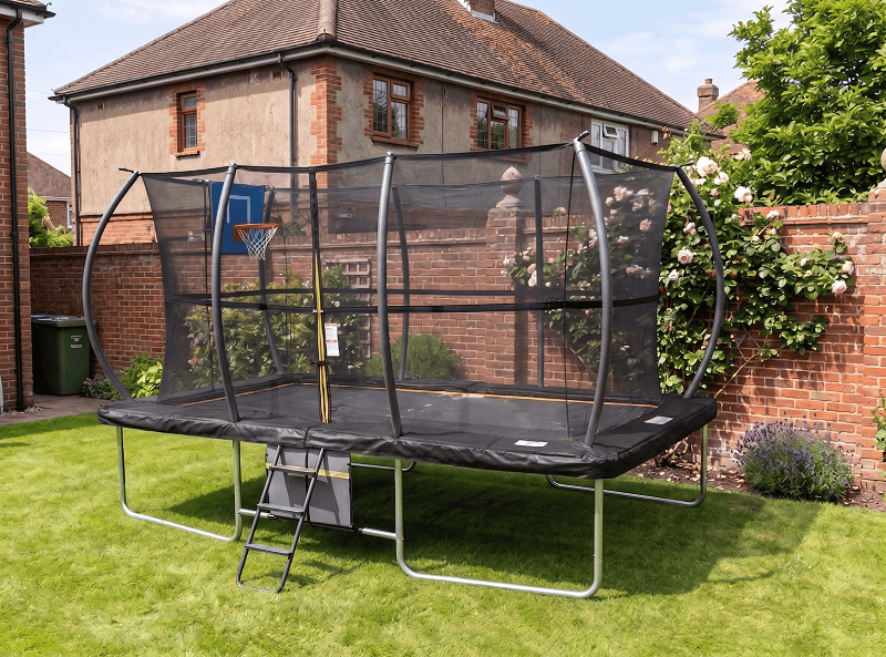 Big Foot 7x10ft Rectangular Trampoline with Safety Enclosure Black - Free Ladder Shoe Tidy Anchor Kit Basketball Game