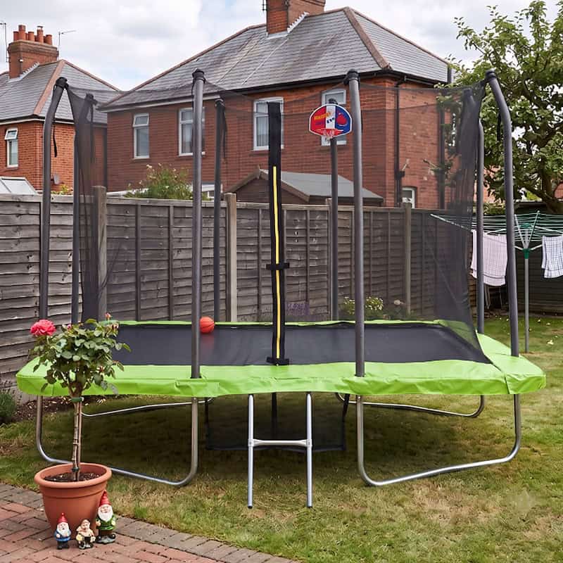 Big Air 5x7ft Rectangular Trampoline with Safety Enclosure Green FREE Ladder Basketball Game & Shoe Tidy