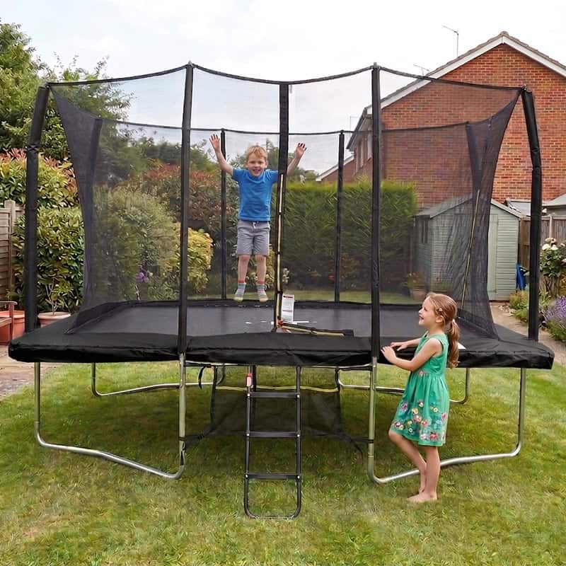 9x14ft Rectangular Trampoline with Safety Enclosure Black – Free Ladder & Shoe Tidy