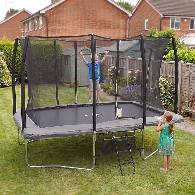 9x14ft Rectangular Trampoline with Safety Enclosure Grey