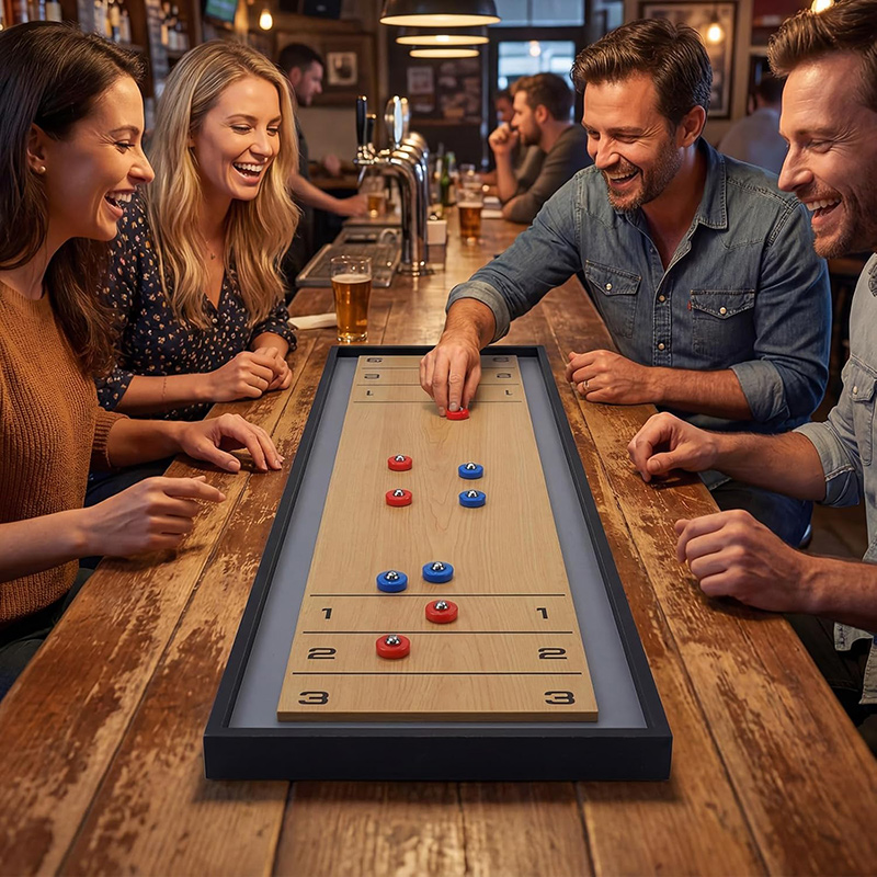 Air King 2-in-1 Wooden Shuffleboard & Curling Tabletop Board Game | 8 Pucks - Image 9