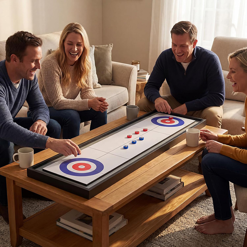 Air King 2-in-1 Wooden Shuffleboard & Curling Tabletop Board Game | 8 Pucks - Image 8