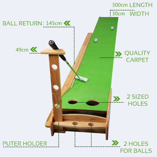 Hillman PGM Natural Wood 3m Golf Putting Trainer with Auto Ball Return - Image 4