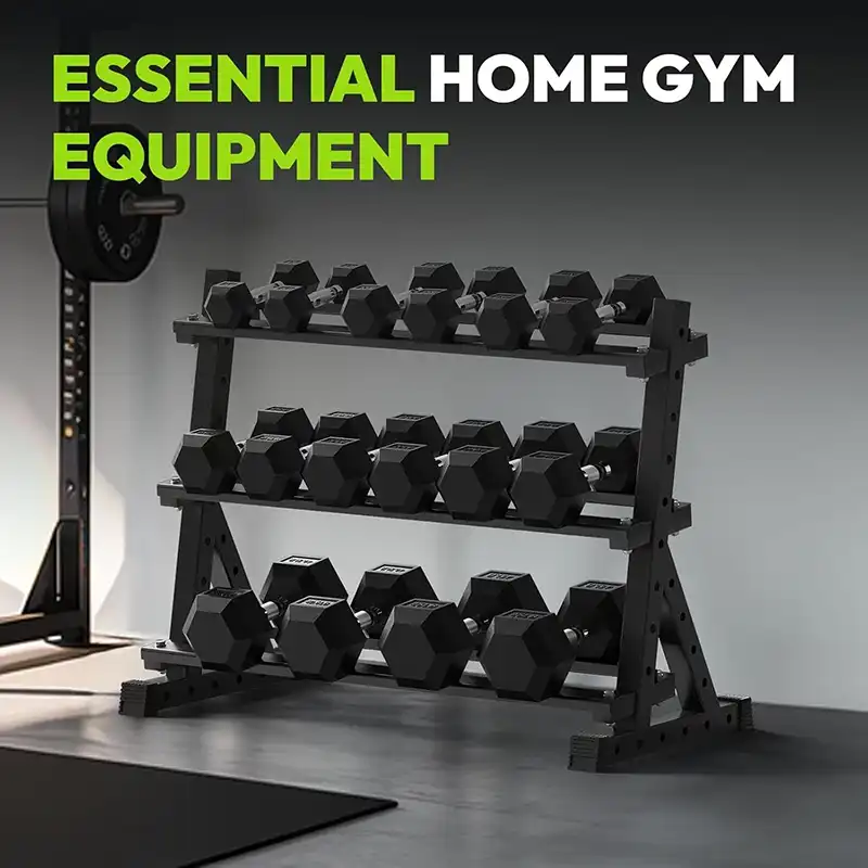 Ironman Rubber Coated Hex Dumbbell & Commercial 130cm 3-Tier Rack Set (2.5kg to 40kg – 11 Pairs) - Image 5