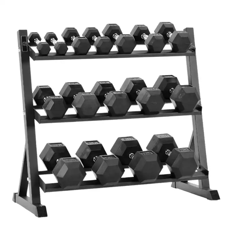 Ironman Rubber Coated Hex Dumbbell & Commercial 130cm 3-Tier Rack Set (2.5kg to 40kg – 11 Pairs) - Image 2