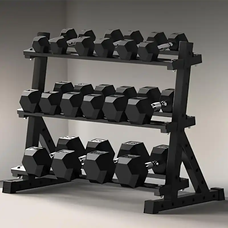 Ironman Rubber Coated Hex Dumbbell & Commercial 130cm 3-Tier Rack Set (2.5kg to 40kg – 11 Pairs) - Image 3
