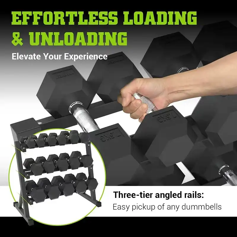 Ironman Rubber Coated Hex Dumbbell & Commercial 130cm 3-Tier Rack Set (2.5kg to 40kg – 11 Pairs) - Image 8