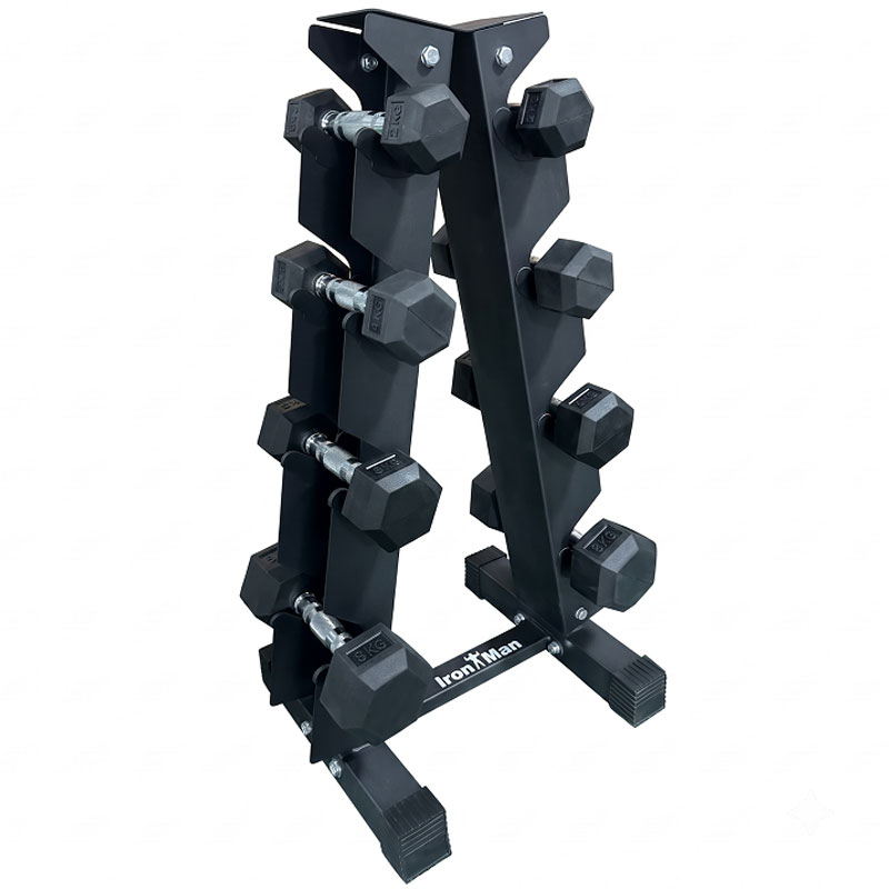 Ironman Rubber Coated Hex Dumbbell & 4 Tier Rack Set – 5, 10, 15 & 20kg Pairs - Image 2