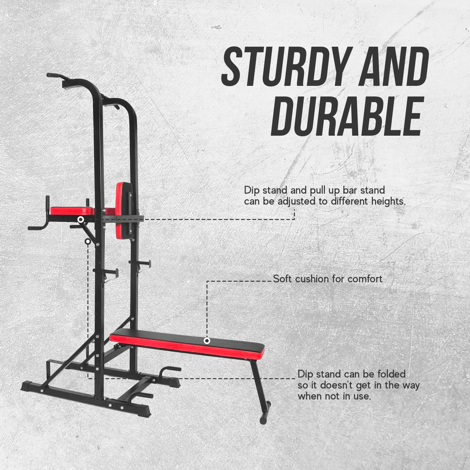 Power Tower Dip Station with Bench and Pull-Up Tower Bar Multi Range Exercise - Image 5