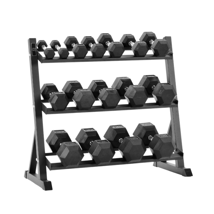 Hex Dumbbell 15kg-30kg Set & 3 Tier Rack Full Home Gym Weights Training Fitness - Image 3