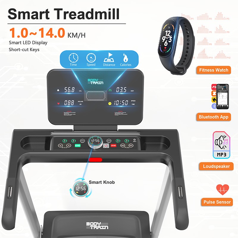 BodyTrain S9C Motorised Folding Bluetooth Treadmill - Image 2
