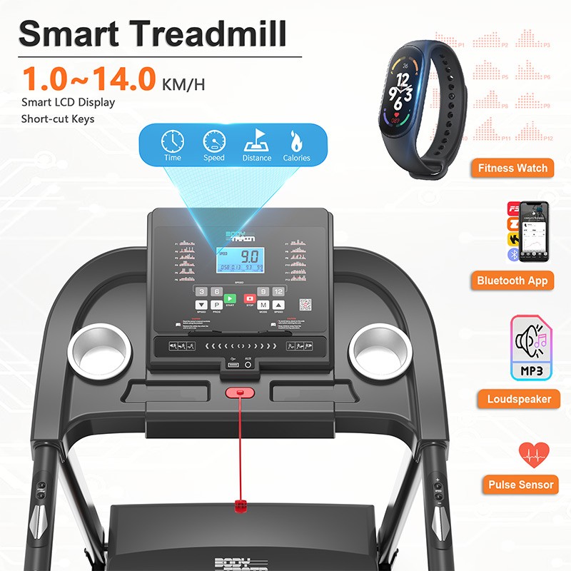 BodyTrain S600 Motorised Folding Bluetooth Treadmill - Image 2