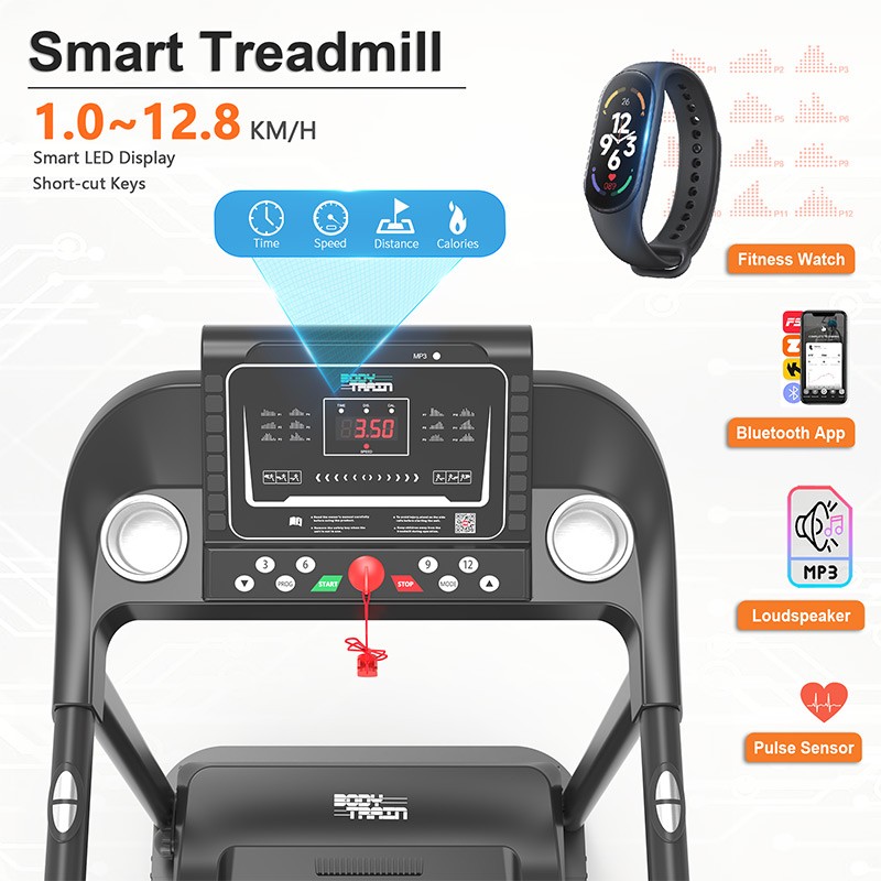 BodyTrain S105 Motorised Folding Bluetooth Treadmill - Image 3