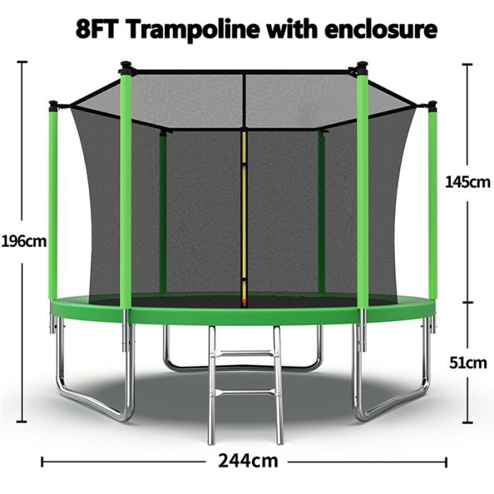 Velocity 8ft Trampoline and Safety Enclosure Free Ladder and Basketball Hoop - Image 6