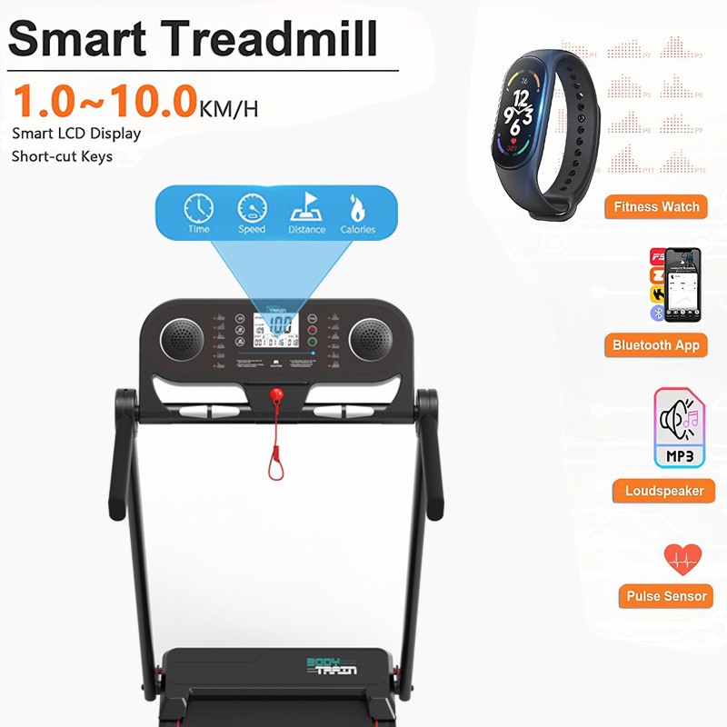 BodyTrain T-118 Motorised Folding Bluetooth Treadmill - Image 4