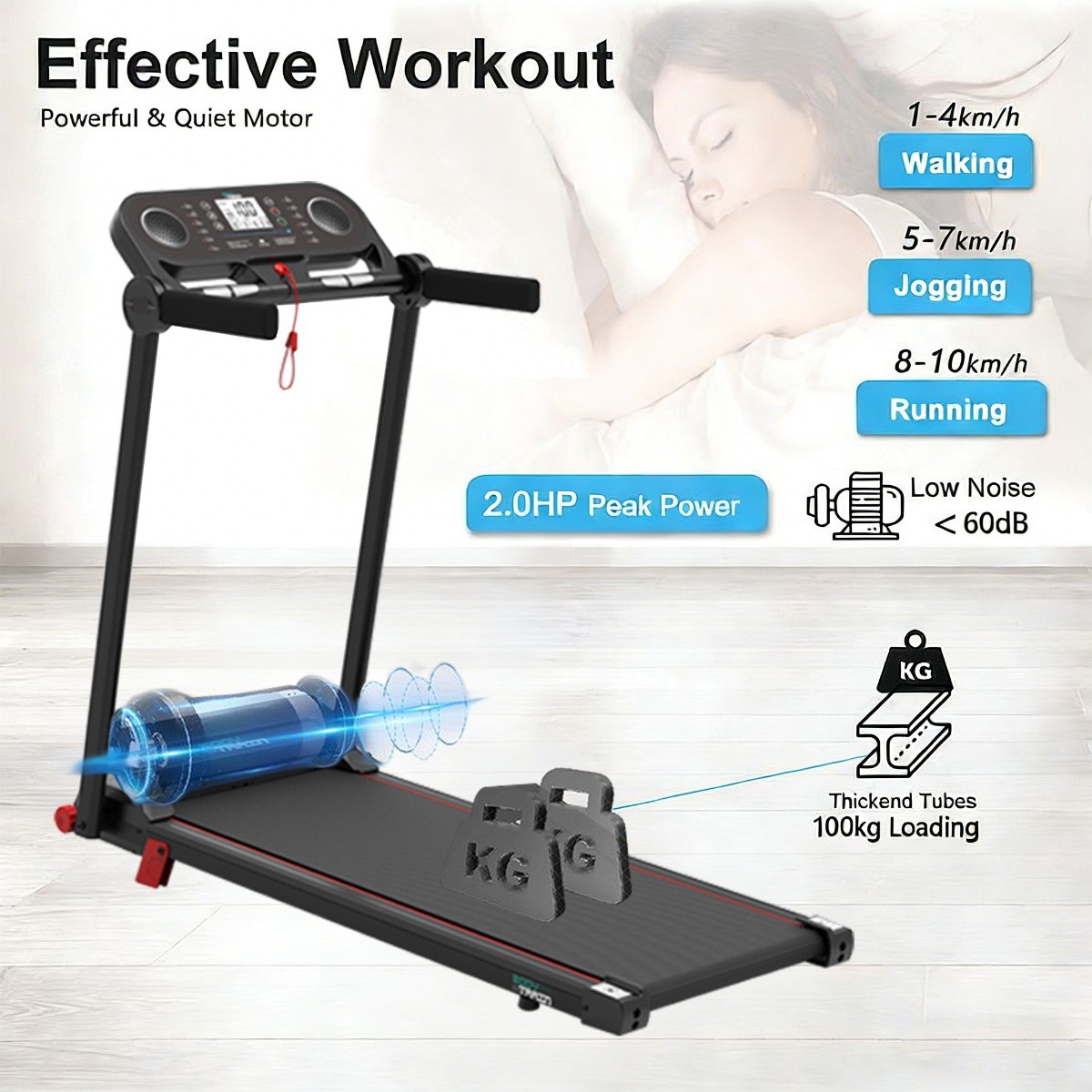 BodyTrain T-118 Motorised Folding Bluetooth Treadmill - Image 5