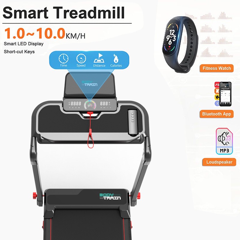 Body Train 2-in-1 Folding Bluetooth Treadmill with Removable Laptop Desk - Image 4