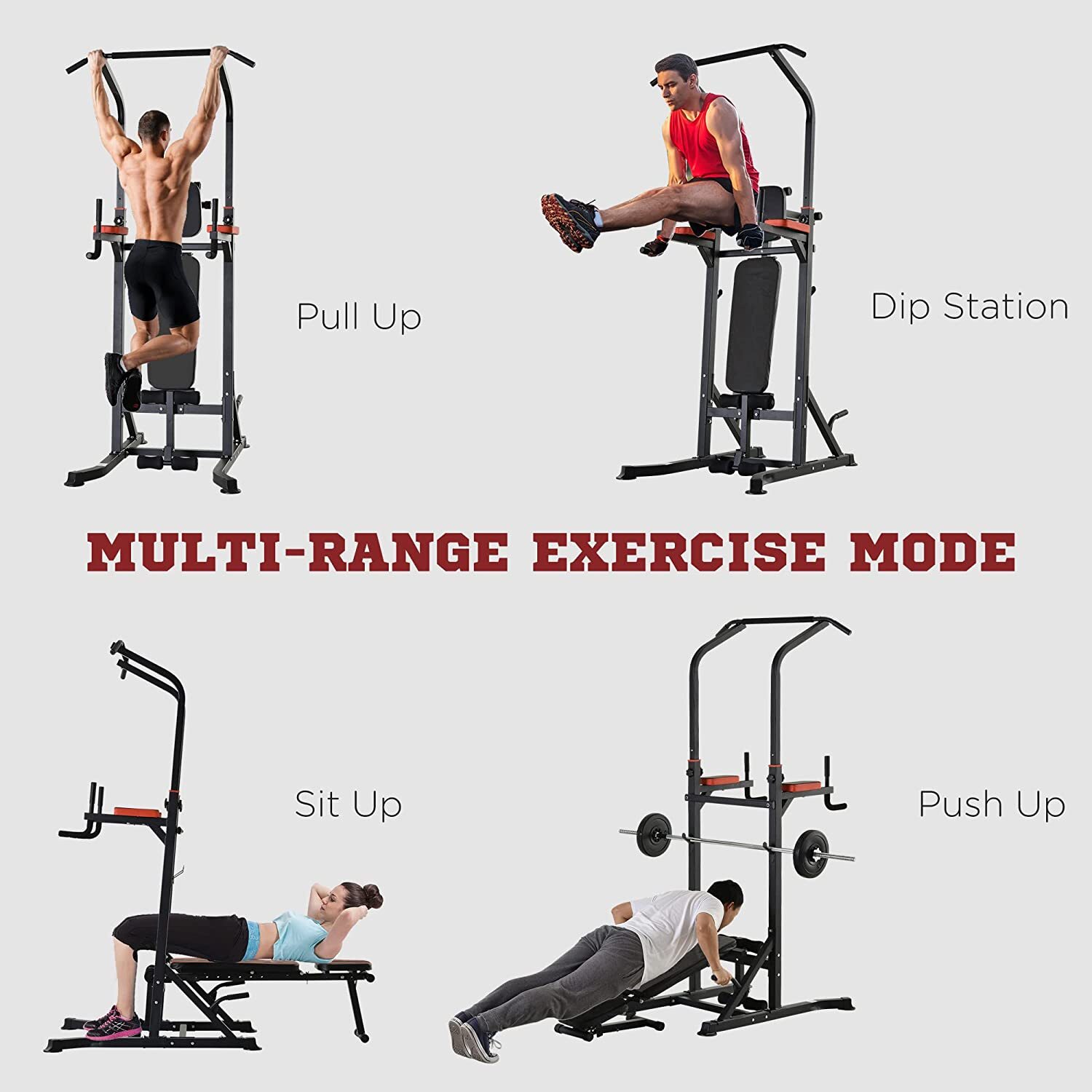 Power Tower Dip Station with Bench and Pull-Up Tower Bar Multi Range Exercise - Image 2
