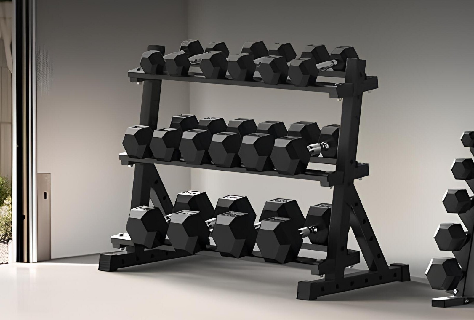 Hex Dumbbell 15kg-30kg Set & 3 Tier Rack Full Home Gym Weights Training Fitness - Image 4