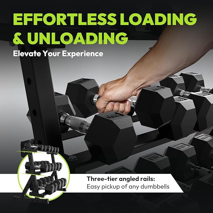 Hex Dumbbell 15kg-30kg Set & 3 Tier Rack Full Home Gym Weights Training Fitness - Image 7