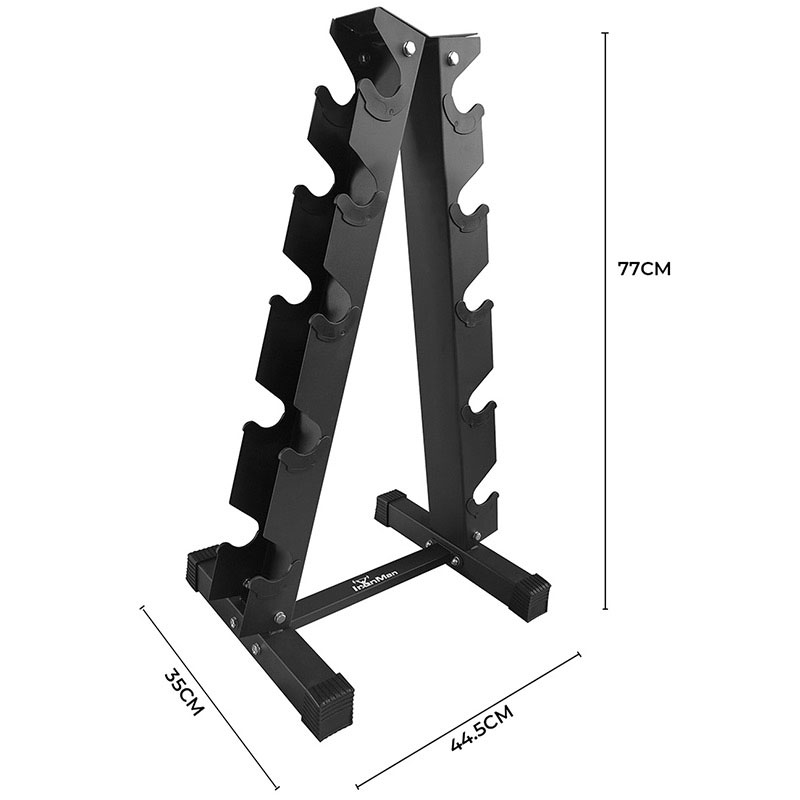 Ironman Rubber Coated Hex Dumbbell & 5 Tier Rack Set - 2.5, 5, 7.5, 10, 12.5kg Pairs - Image 8